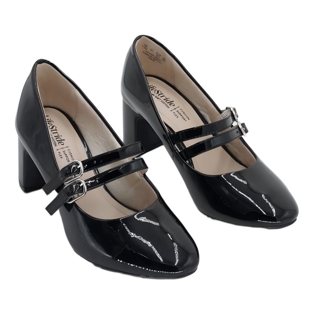 LifeStride Almond Toe Mary Jane Block Heel Pump Patent Black US 5.5 EU 35.5 - Picture 4 of 6